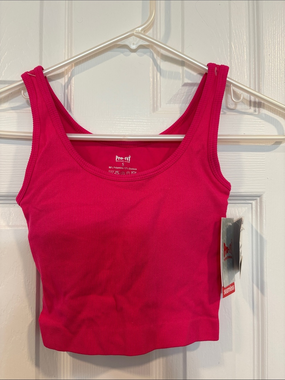 Seamless Ribbed Crop Tank in Hot Pink